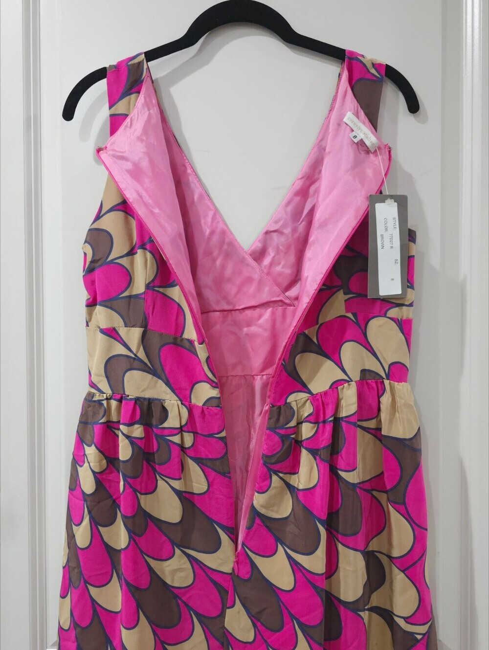 Retro Mod Abstract Print Sleeveless V-Neck Fit & Flare Dress, 100% Silk - Picture 12 of 14